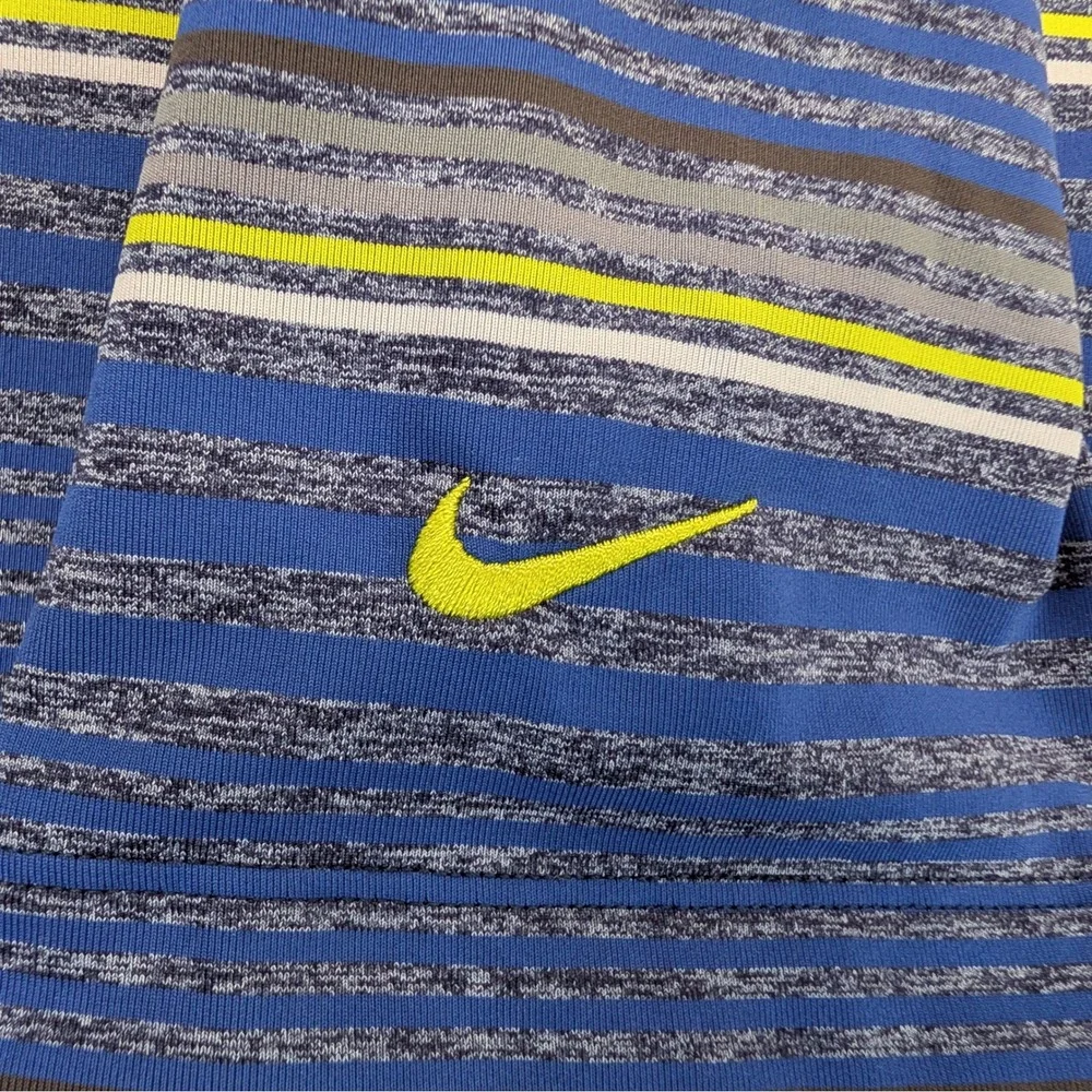 Nike Golf Dri Fit Blue Striped Polo Shirt Large Medallion Club